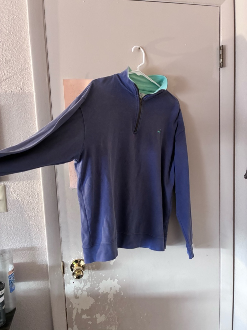 Men's Quarter-Zip Pullover Sweater - Navy with Mint Trim